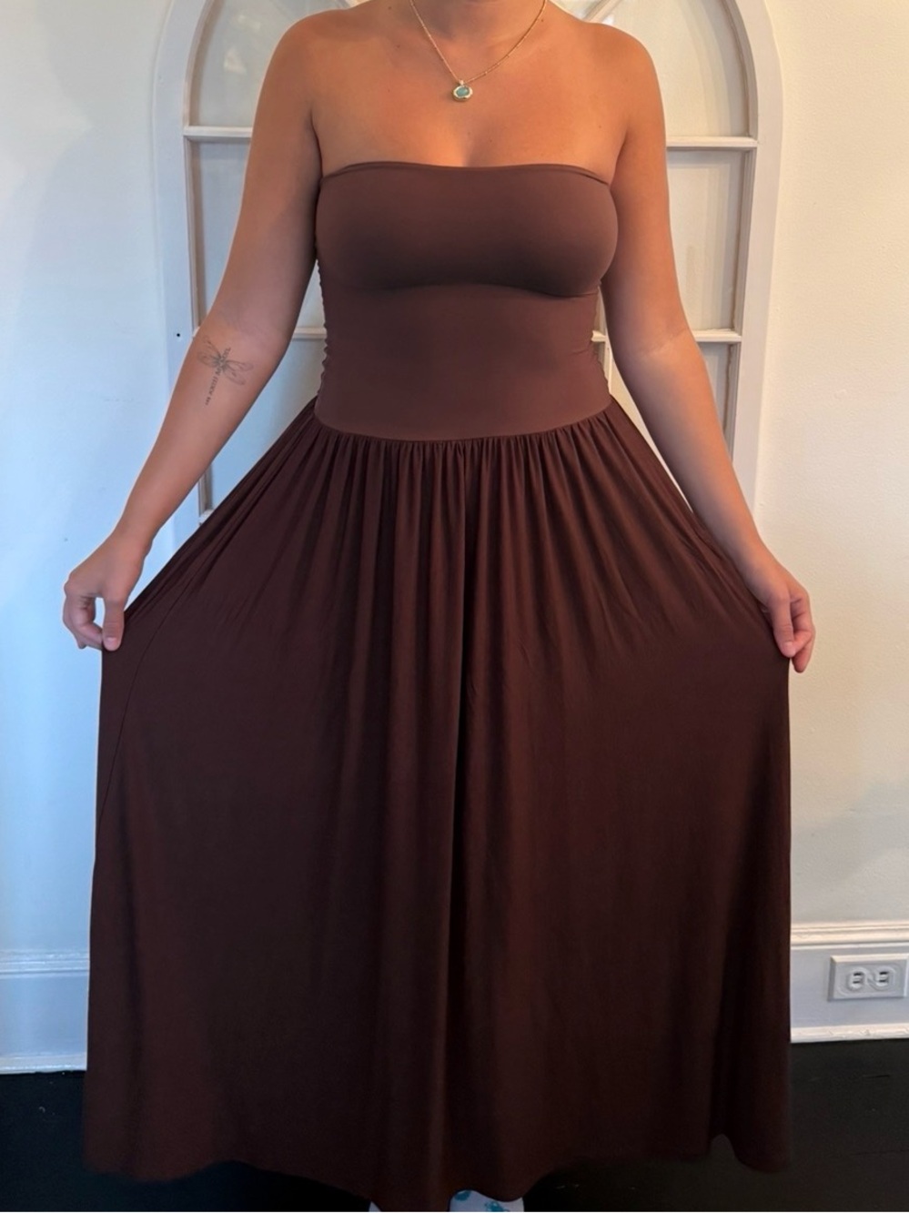 Lululemon Strapless 2 in 1 Tube Top Maxi Dress Espresso Brown Athleisure Flowy